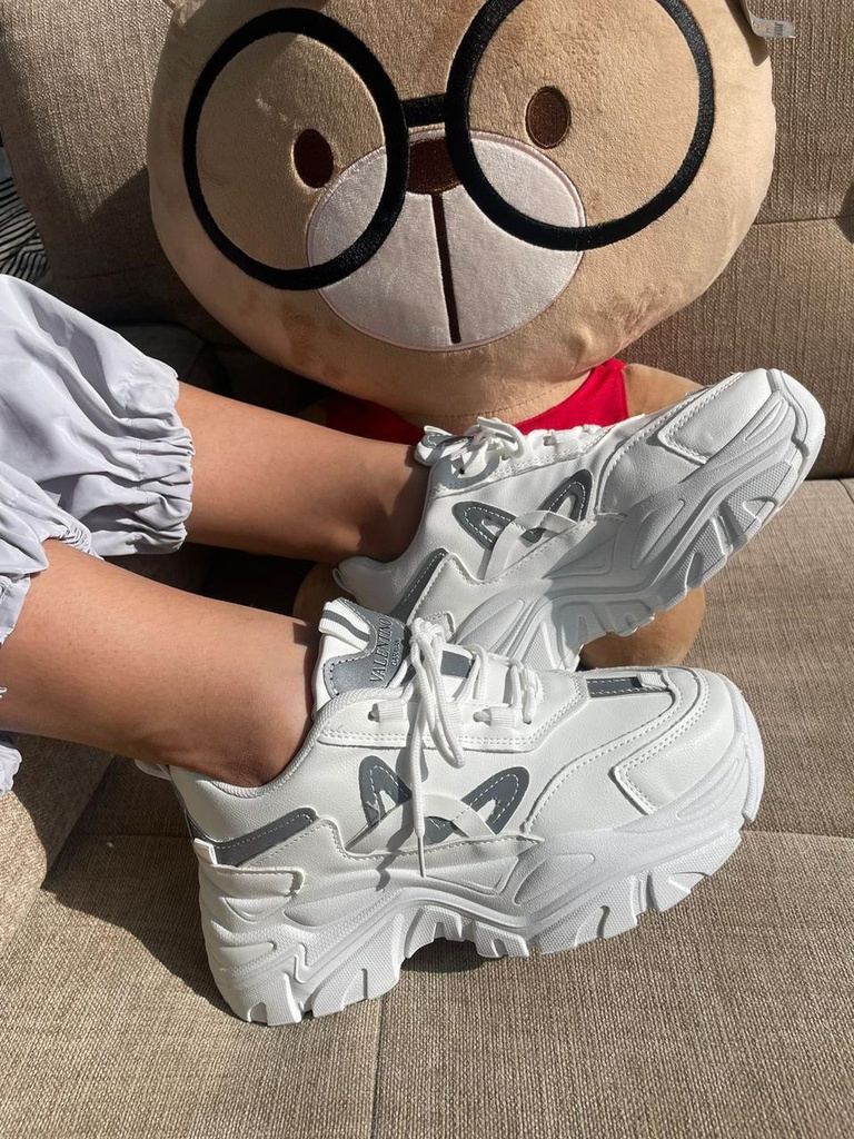 Valentino Blanca-Talon Gris Plataforma