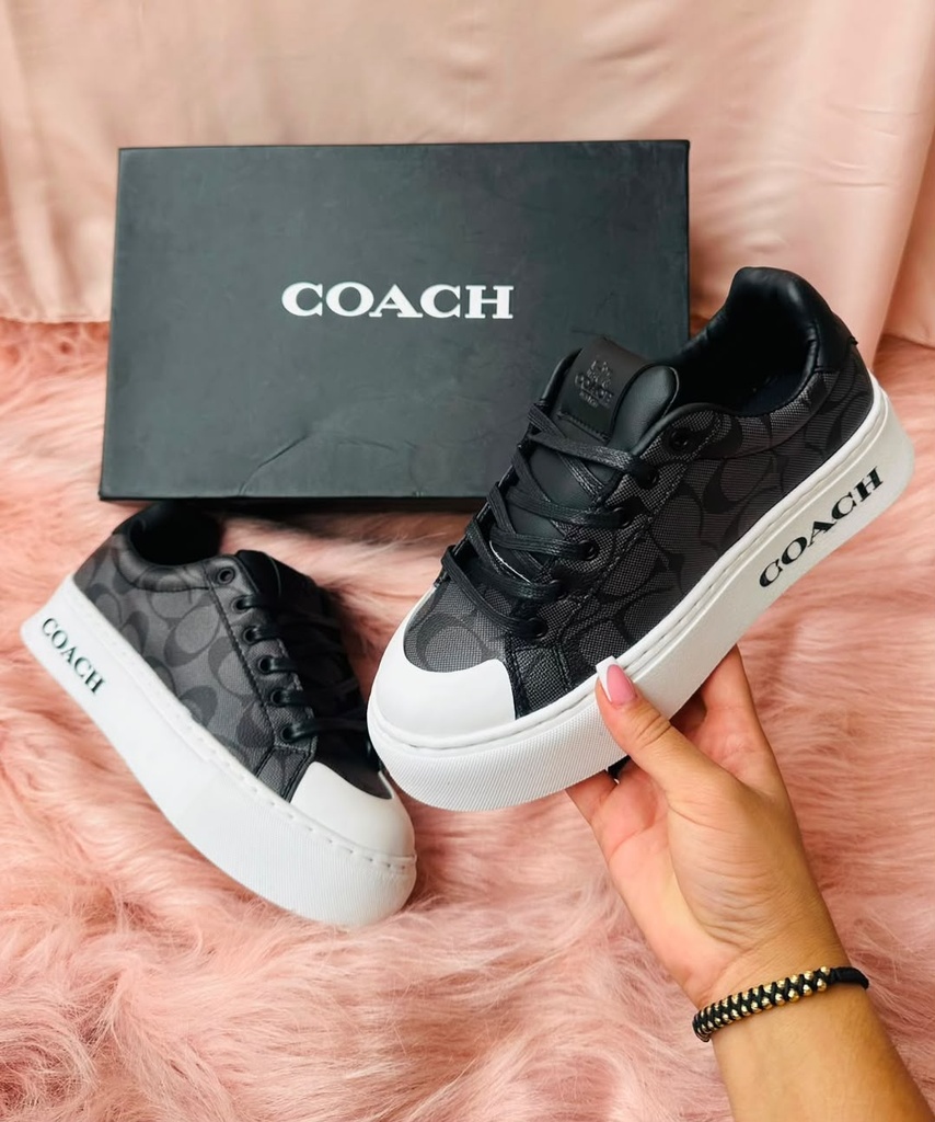 Coach Plataforma Negro Tejido Punta Blanca CH93