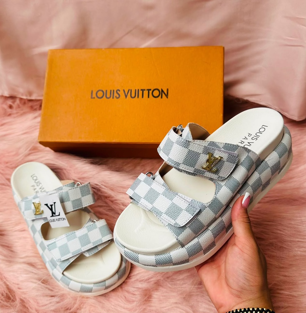 Sandalia Louis Vuitton Suela Cuadros Beige Gris