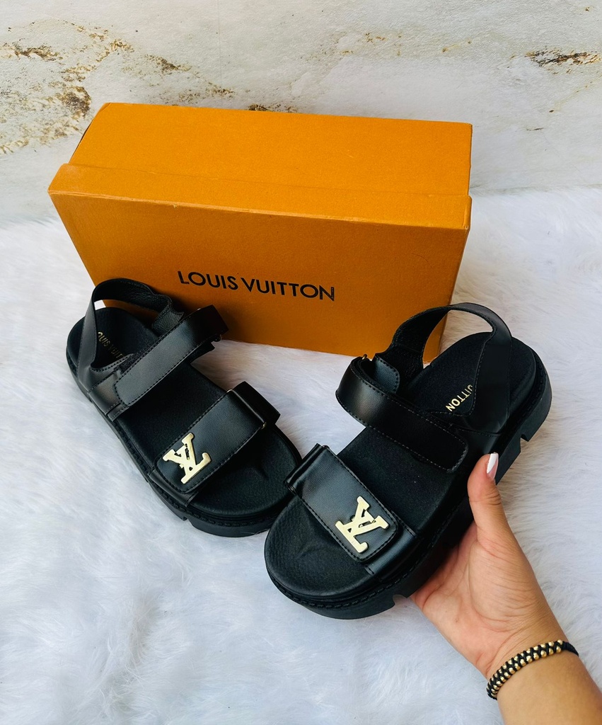 Sandalia Louis Vuitton Negro Dorado SK