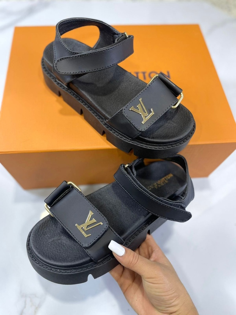 Louis Vuitton Sandalia Negro Dorado CH1