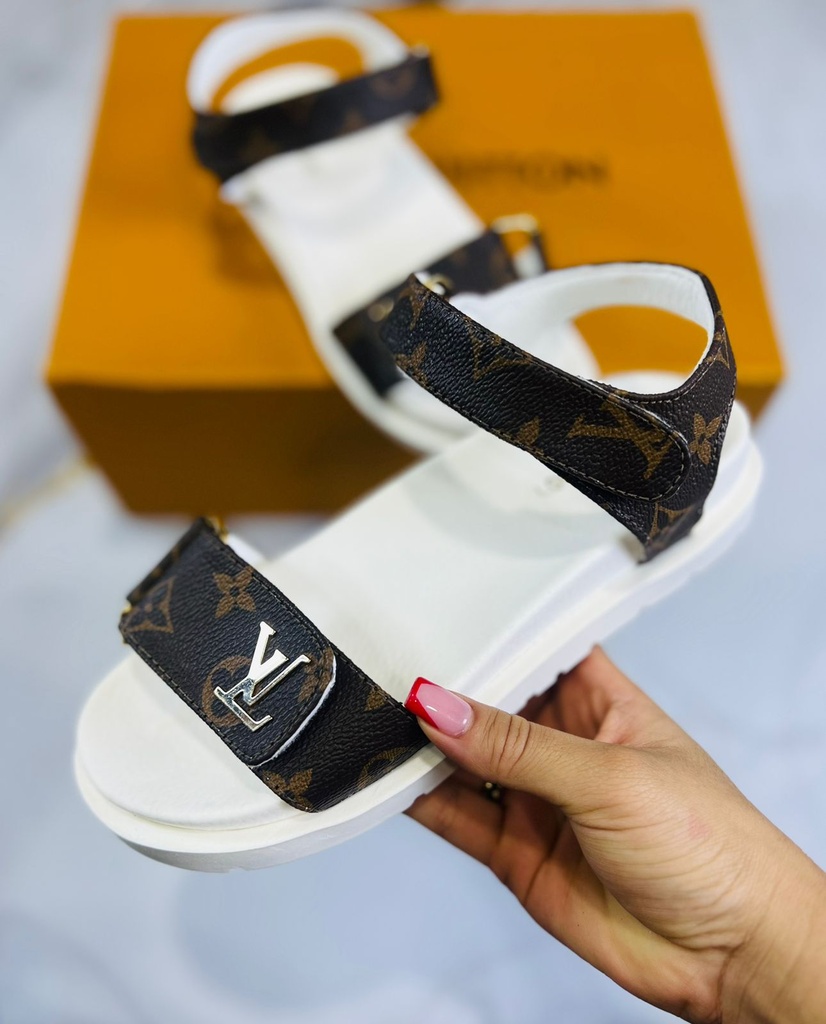 Sandalia Louis Vuitton Blanca Cafe Adhesivo