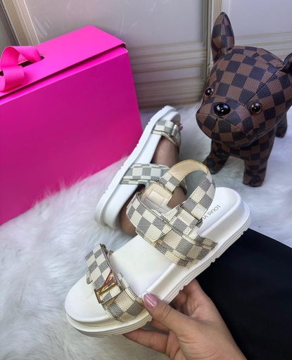 Louis Vuitton Sandalia Gris Cuadro 