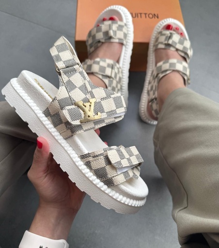 Louis Vuitton Sandalia Gris Cuadro 