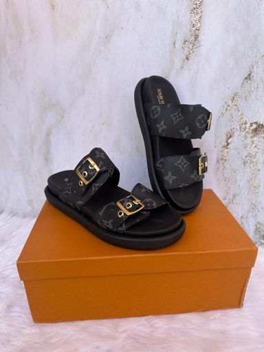  Sandalia Louis Vuitton Negro letras hebilla