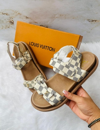 Sandalia Louis Vuitton Gris Cuadro Suela Cafe