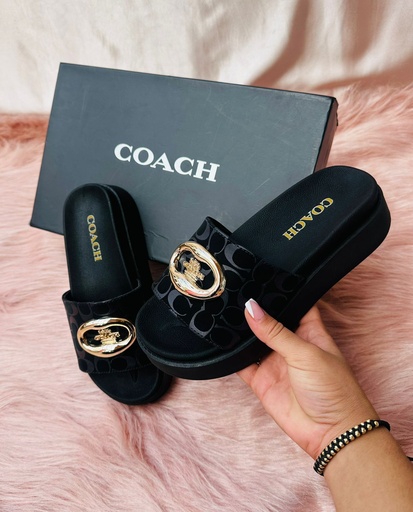 Sandalia Coach Negra Gamuza Logo Sk 